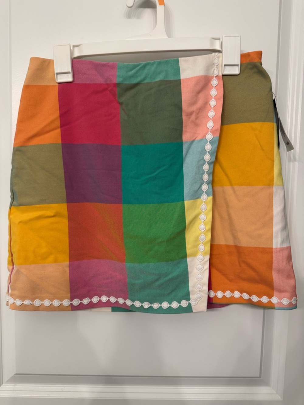crown & ivy Multicolor Checkered Mini Skirt in Orange, Pink, Green, Yellow, Teal